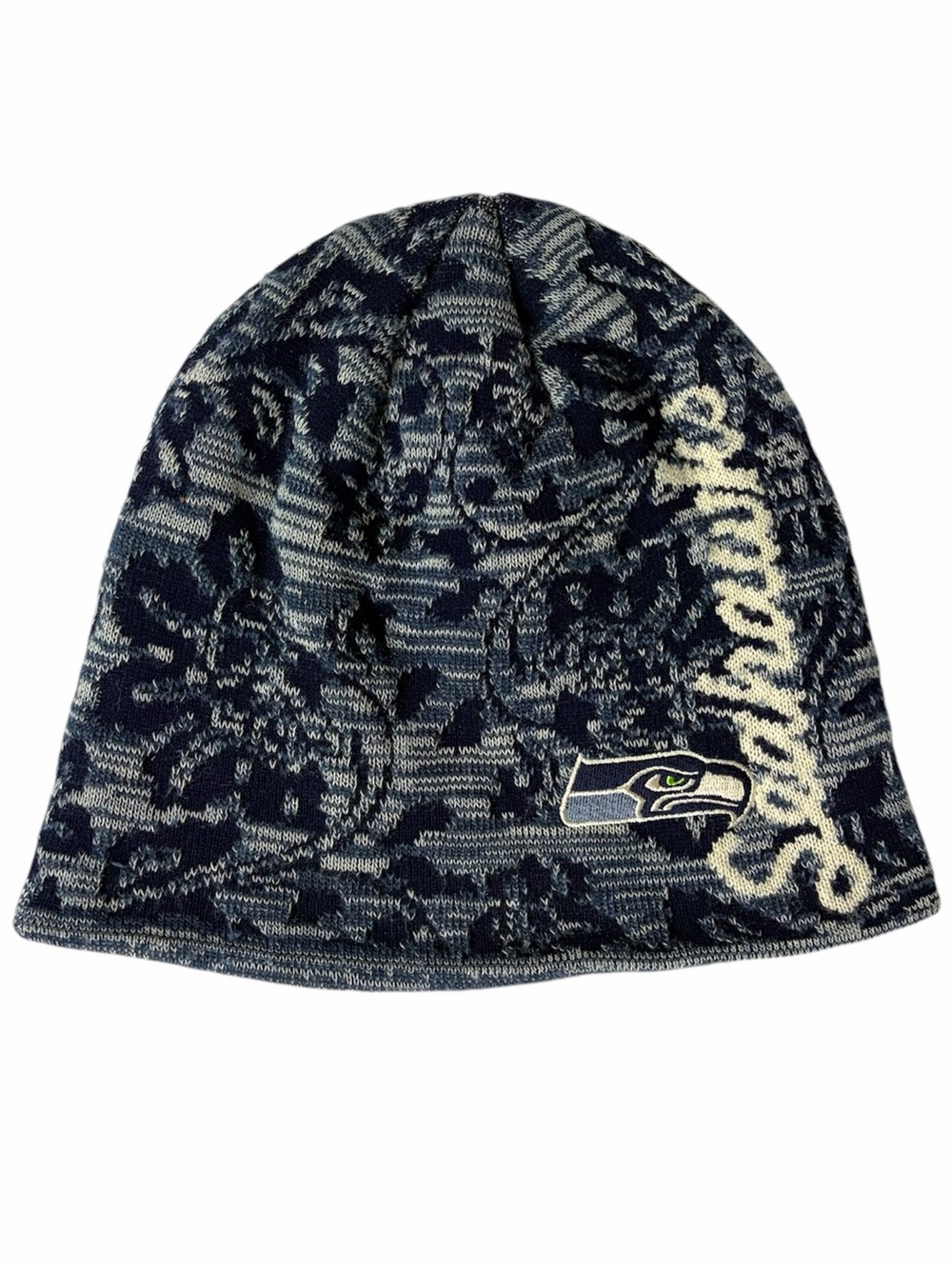 Reebok Retro Sport Seattle Seahawks Knit Beanie Hat Gray Blue Fleece Lined OSFM